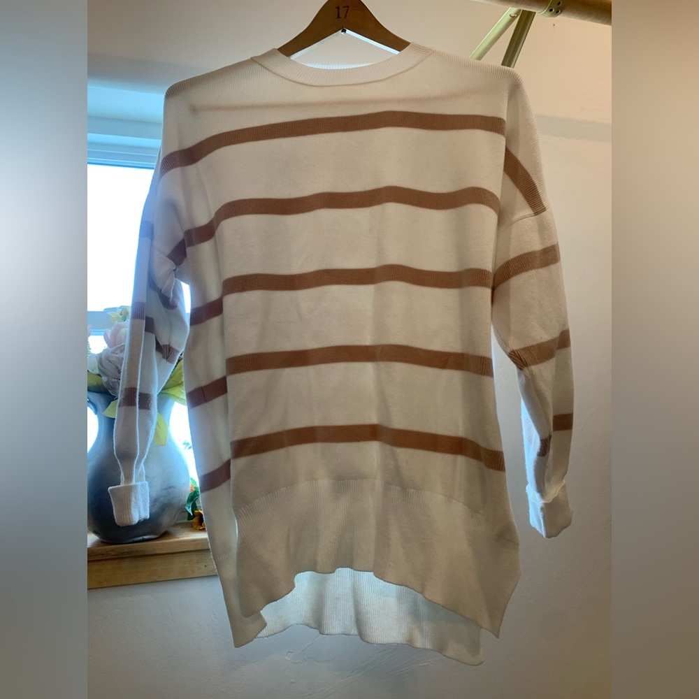 Pink Lily Cream Ribbed Sweater